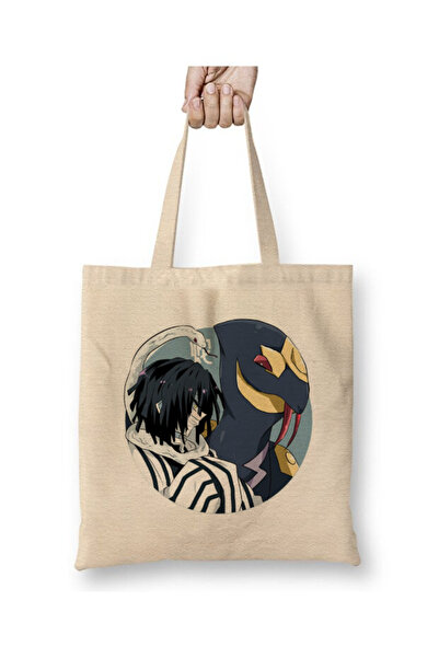 Toyaso Demon Slayer Iguro White Cloth Bag Long Handle Shopping Bag Beach Bag