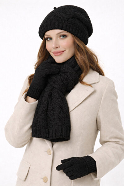 Nacar Kadın Örme Ressam Model Yeni Sezon Atkı Bere Eldiven Takım - 3'lü Triko...