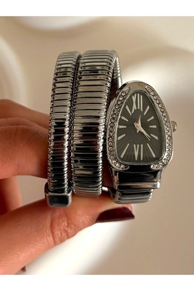 FIERA JEWELRY Snake Model Silver Color Twisted Zircon Stone Detailed Women's ...