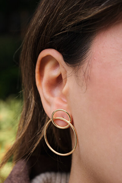 ByFlorya Jewelry أقراط معدنية على شكل حلقة مزدوجة من الفولاذ مقاس 3.5 سم