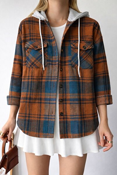 MAMAYAGA Women's Patterned Colorful Lumberjack Oversize Loose and Wide Fit Ca...