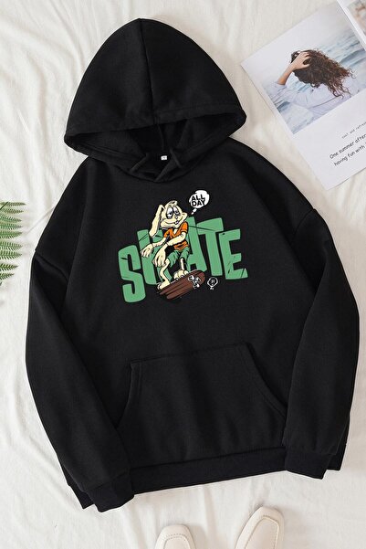 donamod Φούτερ Unisex All Day Rabbit Printed Φούτερ kp-μαύρο-KayKay