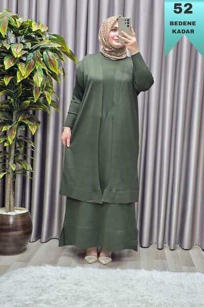 Elmas Tesettür Kadın Giyim Büyük Beden 1 Soğuk Triko Yelekli Fitilli Elbiseli...