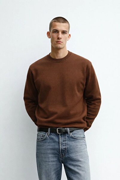 MATERIAL Ανδρικό φούτερ με λαιμόκοψη ποδηλάτου, χειμερινό, καφέ, φαρδύ