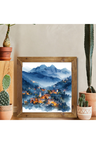 Tuba Decor Tablou pătrat cu rame din lemn, munți și peisaj