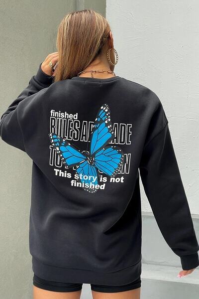 donamod Hanorac supradimensionat pentru femei, față și spate, cu imprimeu flu...