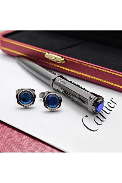 Cartier قلم كارتير سانتوس مع كبك كارتير دائري حجرأزرق