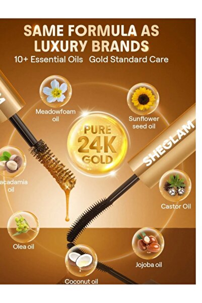 SHEGLAM All-In-One 24K Multi-Effect Su Geçirmez Siyah Maskara - Uzatıcı ve Ha...