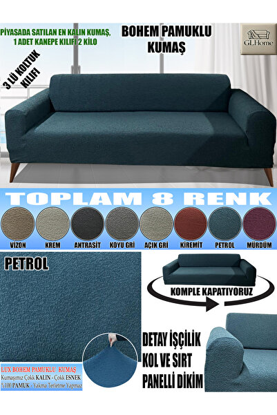 Home LUX BOHEM PAMUKLU KUMAŞ KOLTUK-KANEPE KILIFI 3LÜ KOMPLE GİYDİRME KALIN V...