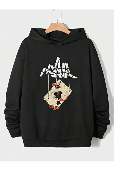 donamod Hanorac cu glugă cu imprimeu de cărți de joc din seria Coko