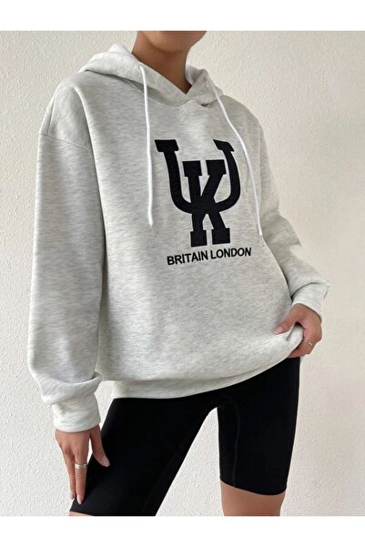 donamod Ženska siva majica Uk Britanija Štampano Oversize kroj Sa kapuljačom ...