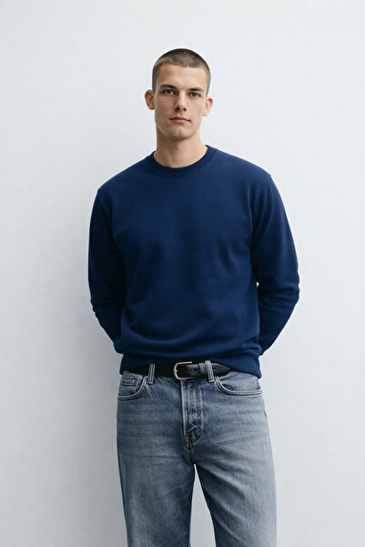 MATERIAL Ανδρικό φούτερ με λαιμόκοψη ποδηλάτου, χειμερινό, ναυτικό μπλε, χαλαρό