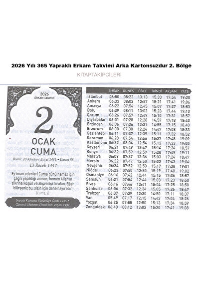 kitaptakipcileri 2026 Yılı 365 Yapraklı Erkam Takvimi Namaz Vakitleri Diyanet...