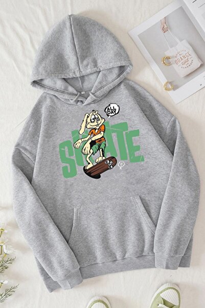 donamod Hanorac unisex cu imprimeu iepure de zi cu zi kp-negru-KayKay