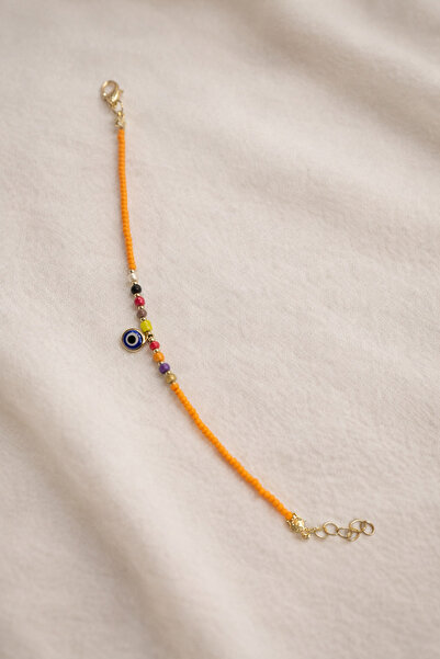 Karma Nazar Beaded Orange Colored Women's Bracelet