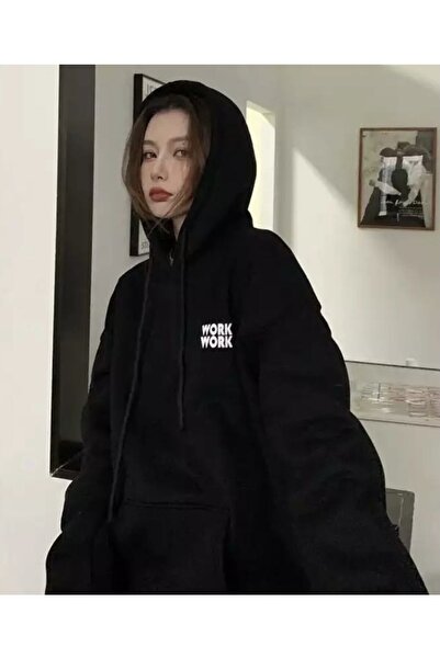 donamod Design special cu glugă Work Work cu imprimeu Full Winter Gros și lat...