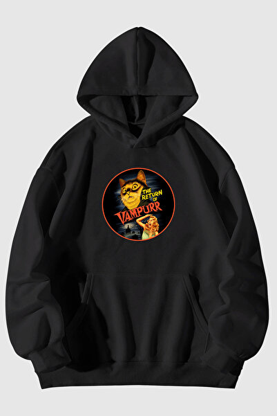 donamod سويت شيرت بغطاء للرأس بجيب الكنغر الأسود للجنسين مطبوع عليه قطة مصاص ...