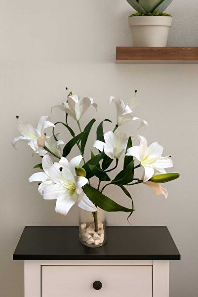 MAKİ DEKOR YAPAY LİLYUM DEMETİ ISLAK DOKULU 9 LU 50 CM DEKORATİF SAKSI ÇİÇEĞİ