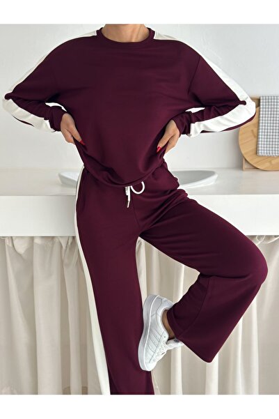 winmoda Women's Modal Tracksuit Set with White Stripes on the Sides - Lightwe...