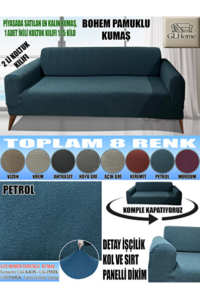 Home LUX BOHEM PAMUKLU KUMAŞ ÇİFT KİŞİLİK KOLTUK KILIFI KOMPLE GİYDİRME KALIN...