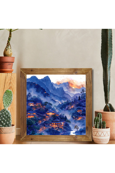 Tuba Decor Tablou pătrat cu rame din lemn, munți și peisaj