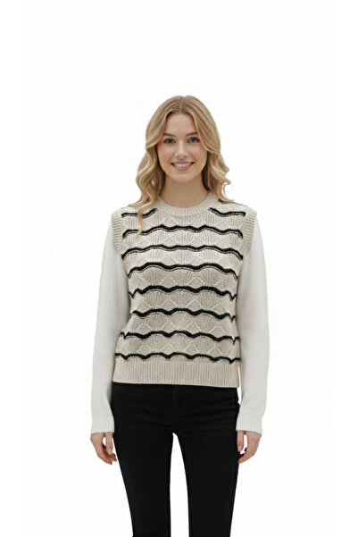 Loopa Kadın Bisiklet Yaka Jakarlı Dalga Desenli Triko Süveter