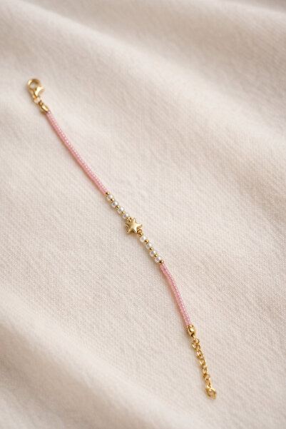 Karma Star Detail Pink Beaded Women's Bracelet