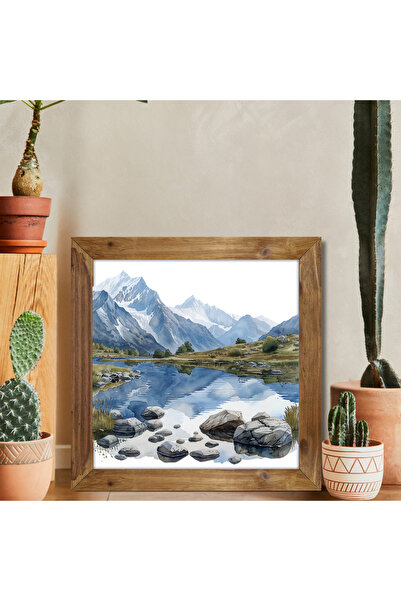 Tuba Decor Tablou pătrat cu rame din lemn, munți și peisaj