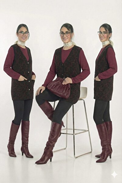 onno style women Classic Knitted Buttoned Vest with Heart Pattern