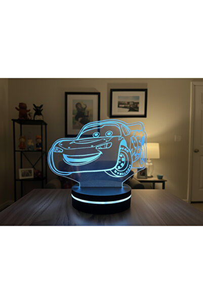 McQueen 3D LED Gece Lambası | 10 Renk Dokunmatik | Dekoratif LED Lamba