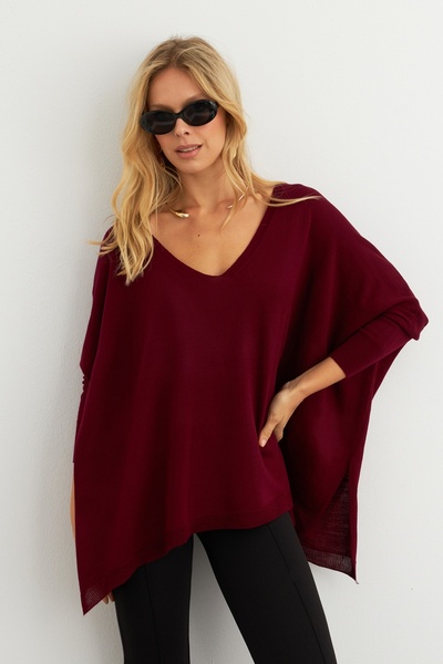 Be Best Women's Burgundy V-Neck Casual Blouse Be285