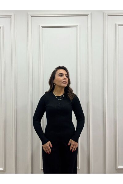 inmuse Black Buttoned Knitwear Blouse