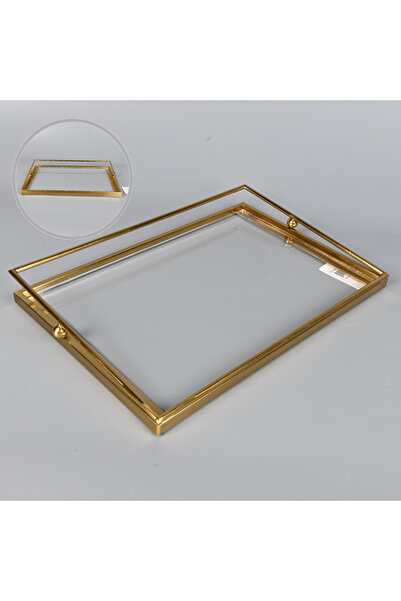 Generic Rectangular serving tray 42x28 cm, clear acrylic with a copper-colore...