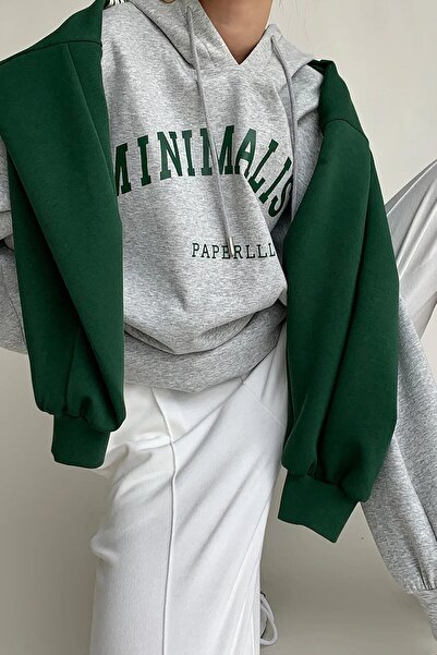 donamod Hanorac oversize cu glugă, unisex, gri, imprimat minimalist, transpir...