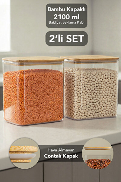 Meleni Home 2-Piece Bamboo Lid Aura Rectangular Storage Container - Air-Tight...