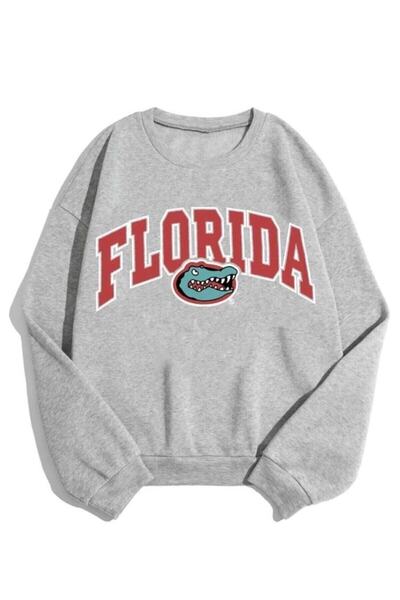 donamod Know Femei Gri supradimensionat Crocodil cu imprimeu Swea tricou TW-T...