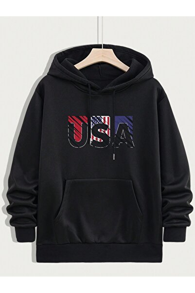 donamod Hanorac cu șnur din seria Coko, cu grafică cu steaguri și buzunar cangur