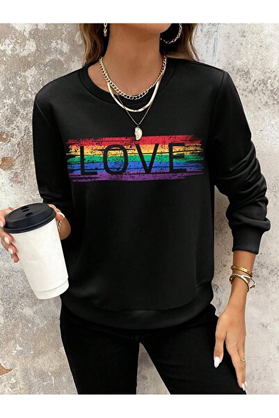 donamod Hanorac grafic cu dungi curcubeu și litere din seria Coke