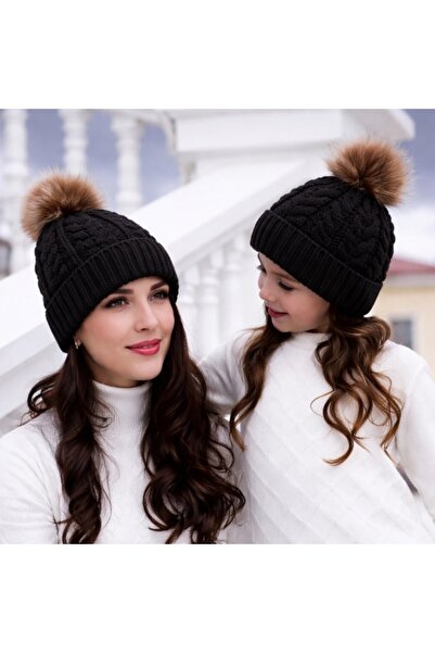 Pure Boutique Black hat set for mother and baby