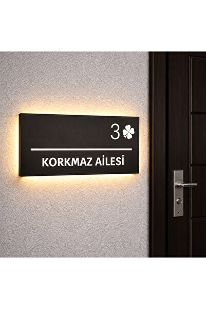 metora Işıklı siyah Kapı İsimliği – Kişiye Özel | Yoncalı Tasarım