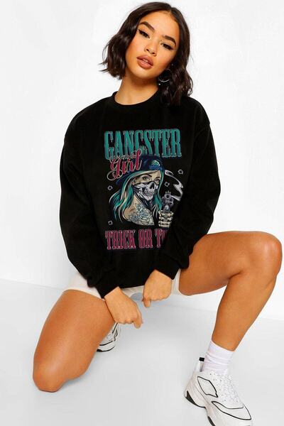 donamod Gangster Girl supradimensionat Black Swea tricou VDPSWT51