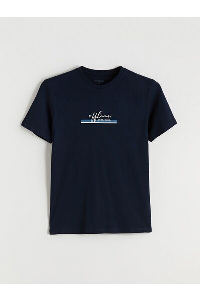 LC Waikiki طاقم الرقبة المطبوعة قصيرة الأكمام تي شيرت رجالي