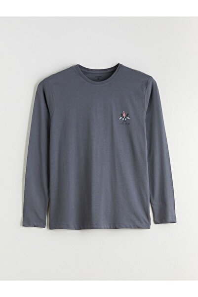 LC Waikiki Bisiklet Yaka Uzun Kollu Yılbaşı Temalı Erkek Pijama Üst