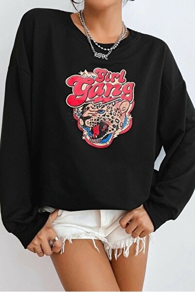 donamod Hanorac oversize pentru fete cu imprimeu Gang pentru femei