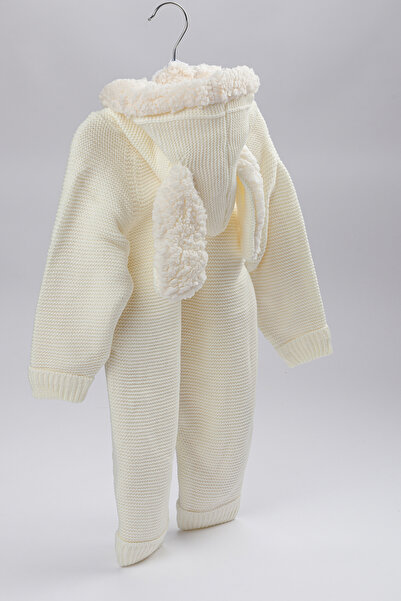 Lui Baby Fleece Welsoft Hooded Knitted Patterned Baby Romper with Ears
