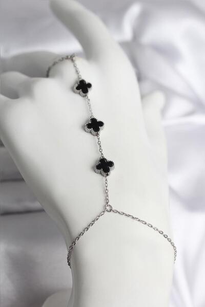 Inure Jewelry ساعة نسائية من الفولاذ 316L بلون فضي وتصميم البرسيم الأسود