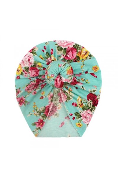 Superbaby Green flowered turban hat