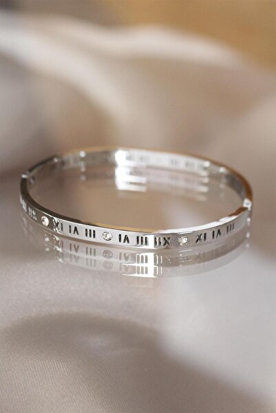 Inure Jewelry 316L الصلب الأرقام الرومانية سوار فضي اللون الصفد