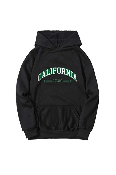donamod Know Unisex Siyah California 1984 Баскли Овърсайз Суитшърт TW-CLİF198...