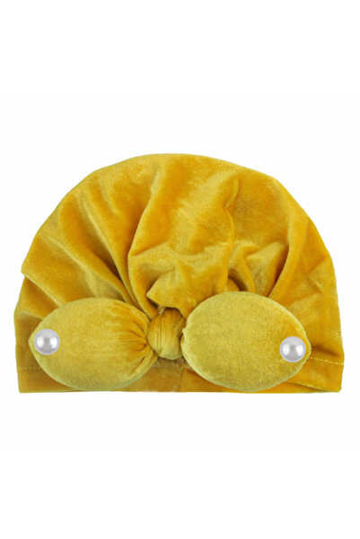 Superbaby Yellow velvet turban hat with pearls
